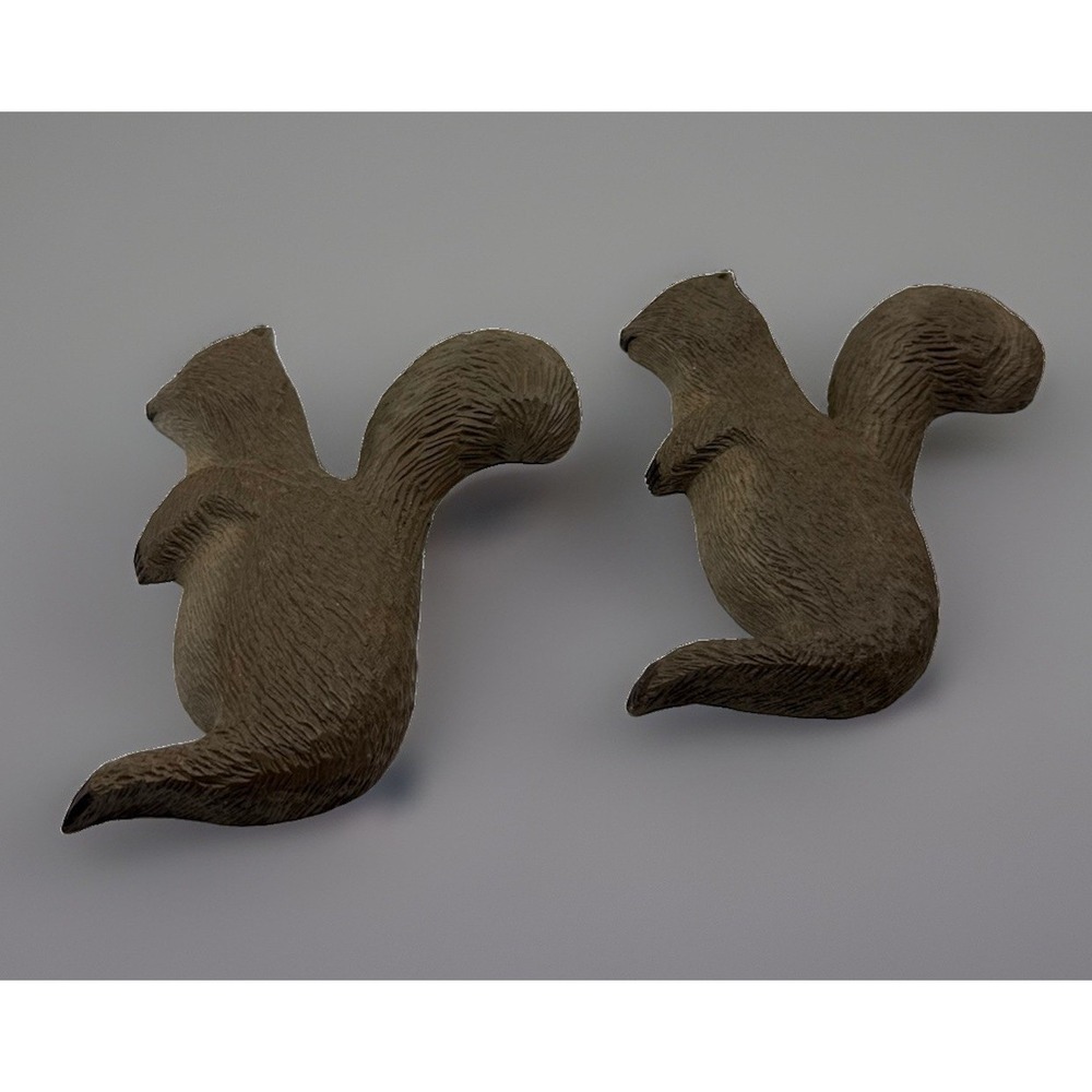 Vintage Wooden Hand Carved Squirrel Decor Wall Hanger Lot Of 2